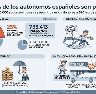 Infografía sobre el 25% de los autónomos en España que son pobres