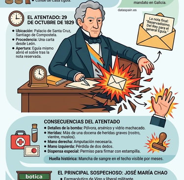 Infografía de la primera carta-bomba de la historia: El caso Nazario Eguía (1829)
