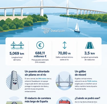 Infografía del puente de la SE-40 en Sevilla: Datos, longitud y gálibo récord