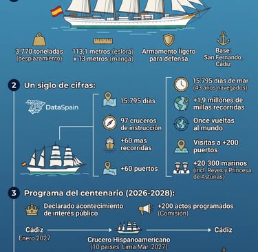 Centenario del Juan Sebastián de Elcano: Datos del Buque Escuela