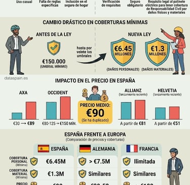 Infografía del Precio Seguros Patinete Eléctrico 2026: Por qué se han duplicado en España