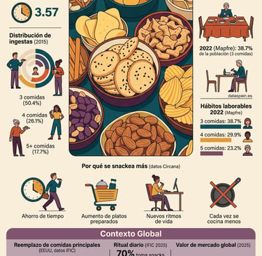 Infografía de la Snackficación: El declive de las 3 comidas tradicionales en España
