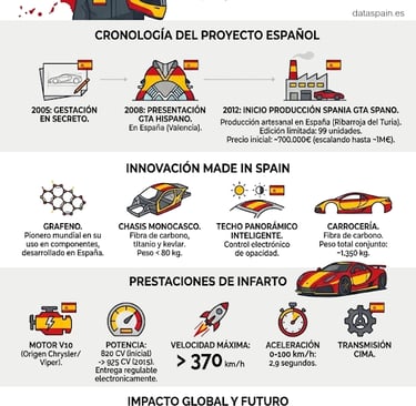 Infografía de Spania GTA Spano: El Superdeportivo de grafeno fabricado en España