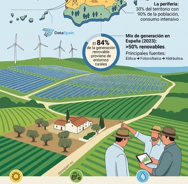 Infografía de la transición energética en la España rural: Datos del boom renovable
