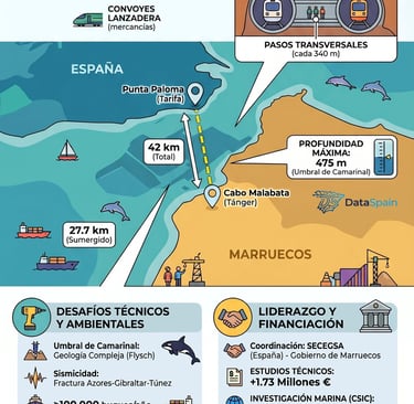 Infografía de el túnel del Estrecho de Gibraltar: Conexión Ferroviaria España-Marruecos