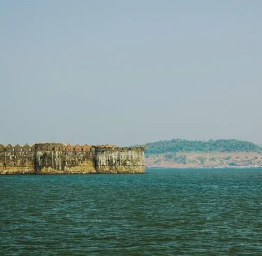  Janjira Fort seen from a boat on the Arabian Sea near Rajapuri Jetty, Murud, Raigad, Maharashtra