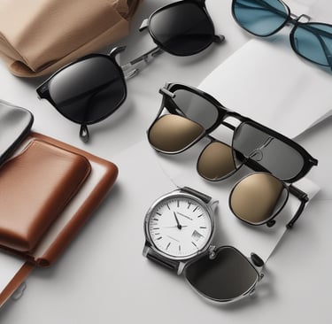 Pair of black sunglasses resting on a white cloth with soft shadows.