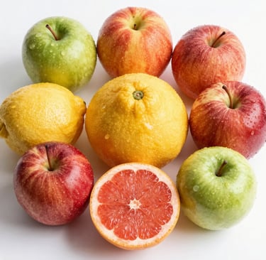 A minimalist, sunrise-inspired graphic of a sliced orange with dew drops, set against a clean white background.
