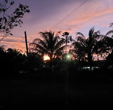 Suriname bij ondergaande zon