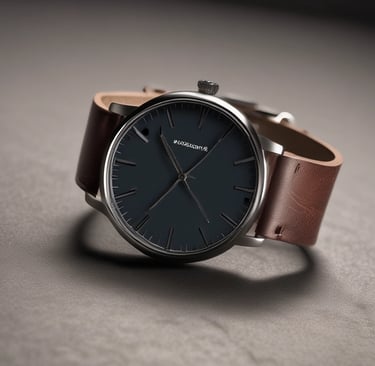 Minimalist watch face illuminated by a single beam of light, set against a deep black backdrop