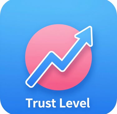 Trust Level icon featuring a rising white arrow over a pink circle and blue background.