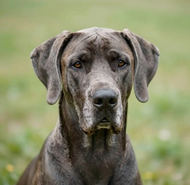 Happy Doberman playing with a chew toy in a sunny backyard.