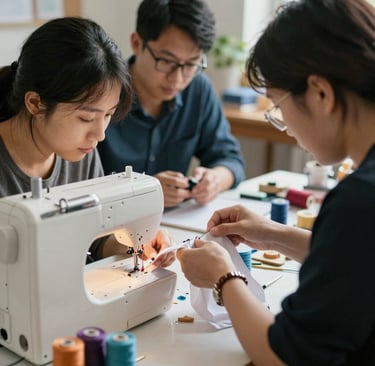 Groupe d'élèves faisant de la couture