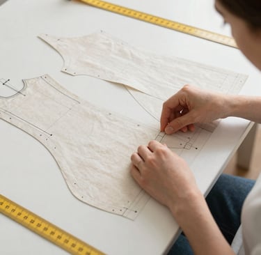 Les mains d'une élève modifiant une patron