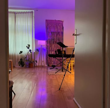 Ines's teaching studio with a digital piano