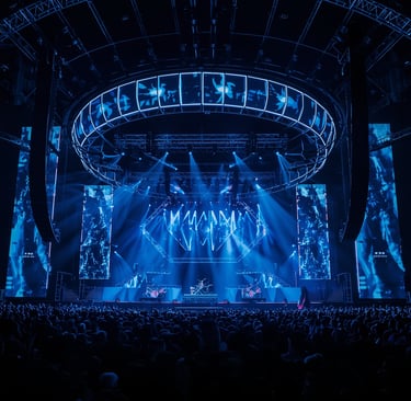 Casa de show underground com palco simples e iluminação escura estilo rock alternativo