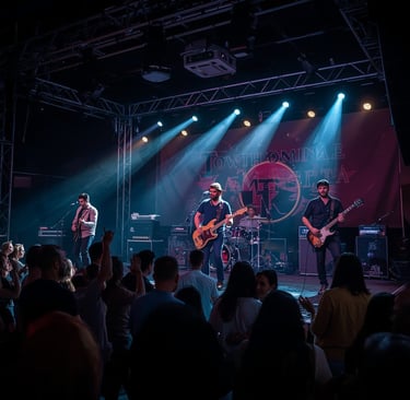 Banda de rock se apresentando em evento na Zona Sul de São Paulo