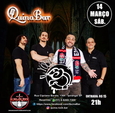 Show de rock ao vivo da banda Young Trip no Quina Bar no Ipiranga com público cantando junto