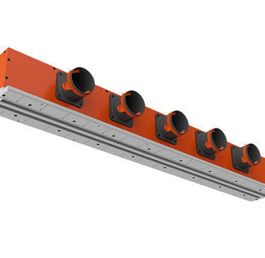 ERGOVENT LINEO-1000 Profile 2-slot linear diffuser body showing five duct connections and mounting frame