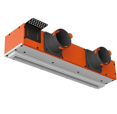 ERGOVENT LINEO-500 linear diffuser body showing dual duct connections and mounting frame product view