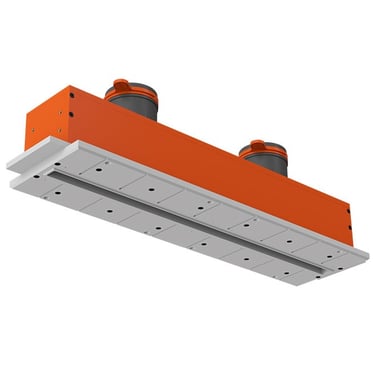 ERGOVENT LINEO-600V linear diffuser body showing dual duct connections and mounting frame product view
