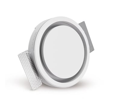 ERGOVENT RONDO 100-125 angled view showing white round concealed diffuser with perforated side mounting vanes