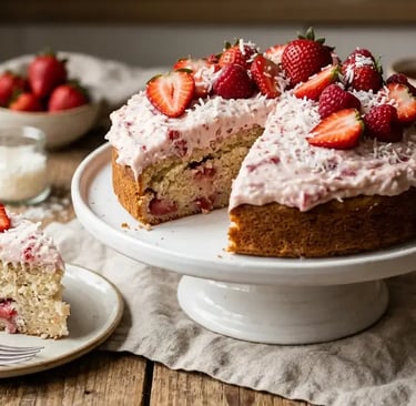Bolo low carb de coco com morango