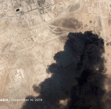 A smoke plume rises from a Saudi refinery after a missile hit in 2019.
