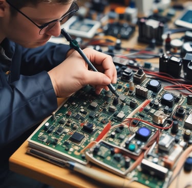 A close-up of Christopher Ortiz adjusting camera settings in a cozy workspace.