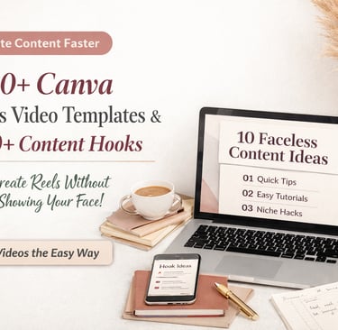 canva faceless video and canva faceless reels templates, content hooks, CTAs