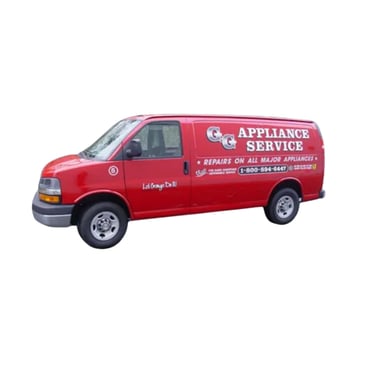 A red G&G Appliance Service van for residential appliance repair and maintenance services.