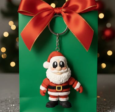 Santa Claus keychain with articulated arms, hands, head, body and legs