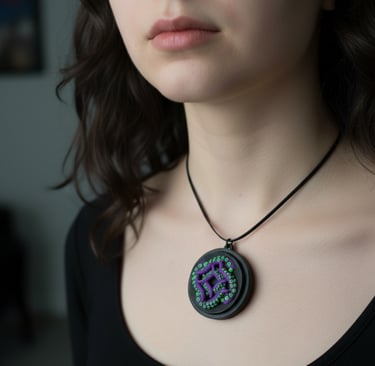 locket with green and purple tentacles with mini Cthulhu figurine inside