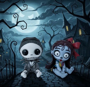 Jack Skellington and Sally baby style character figures