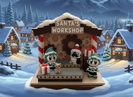 Santa's workshop- the north pole in miniature with elves, presents and penguin