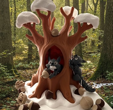 squirrels with tree, hazelnuts, walnuts and magnetic connections