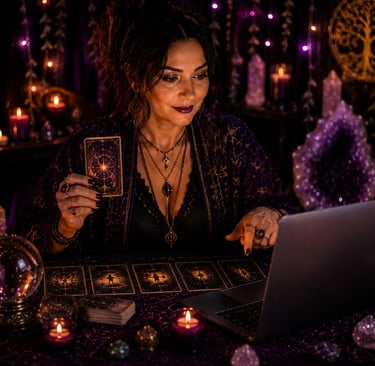 Cartas dispostas na mesa para atendimento com taróloga confiável consulta online