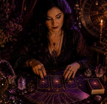 Cartas de tarot na mesa iluminada para jogo de tarot do amor 24 horas.