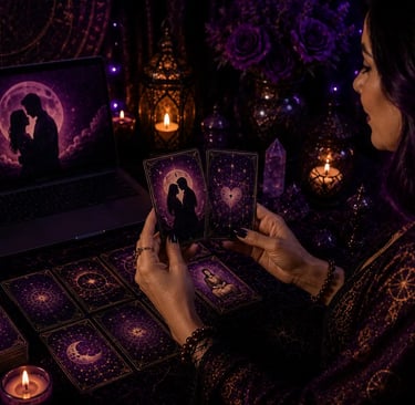 Cartas de tarot com velas acesas para jogo de tarot do amor online