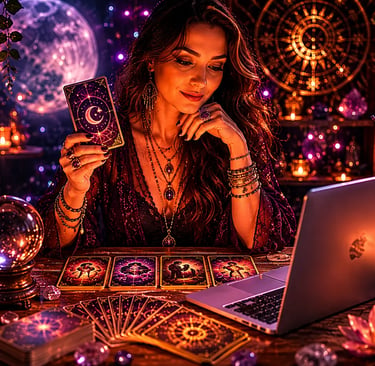 Cartas de tarot abertas na mesa para consulta de tarot online