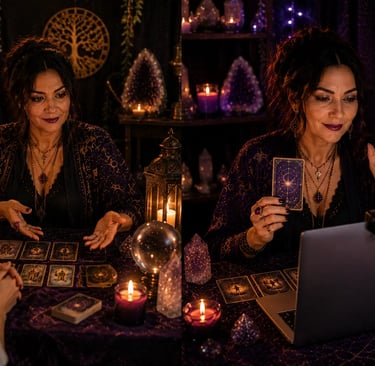 Comparação entre consulta de tarot presencial vs atendimento tarot online