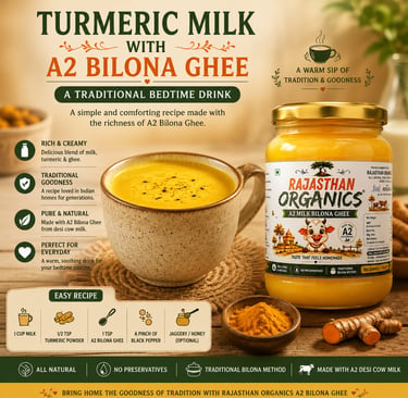 Turmeric Milk with A2 Bilona Ghee in a traditional cup