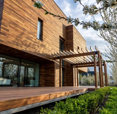 Bangkirai medienos fasadas, terasa.