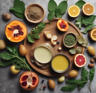 A serene morning scene with a jar of organic cream surrounded by fresh herbs and soft sunlight.