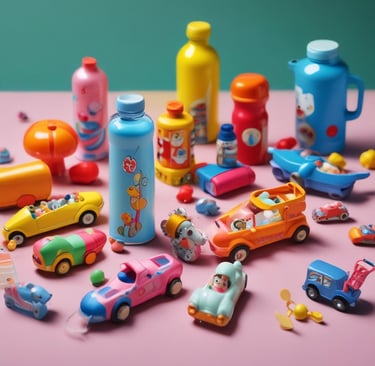 A flat lay of gentle cleansers, serums, and moisturizers with natural elements like leaves and flowers around them.