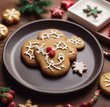 A festive Christmas scene with twinkling lights and decorations.