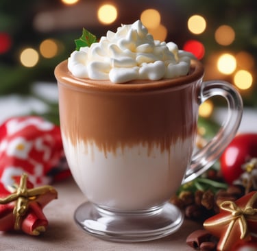 A festive table set for a Christmas dinner with candles and decorations.
