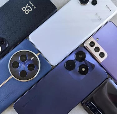 Teléfonos inteligentes Android, incluidos modelos de Samsung, Huawei, Redmi y Tecno,
