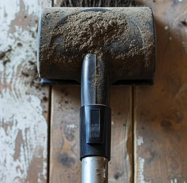 sil très sale avec beaucoup de poussière et aspirateur représentant un ménage complet