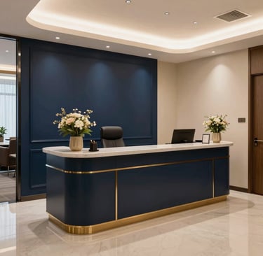 Elegant navy blue and gold themed contact form on a professional legal website.
